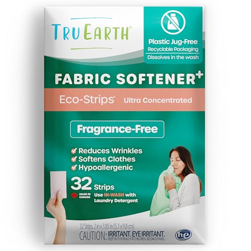 Tru Earth Fabric Softener Strips - Ultra-Concentrated, Paraben-Free, Unscented - 32 Count