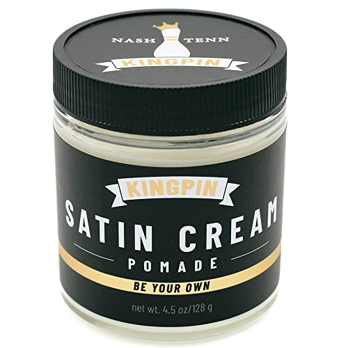 KINGPIN Satin Cream Pomade - Hydrating Hold for Thick, Curly Hair, Fresh Scent - 4.5oz