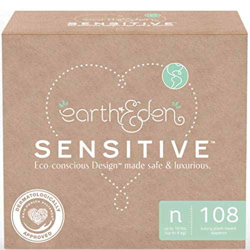 Earth & Eden Newborn Diapers - Gentle, Hypoallergenic, Soft & Absorbent - 108 Count