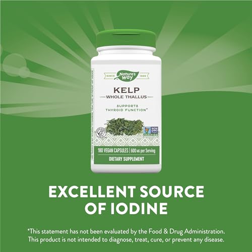 Nature's Way Kelp Dietary Supplement - Supports Thyroid Health, Vegan & Non-GMO - 180 Capsules