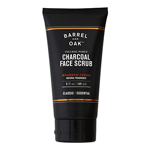 Barrel and Oak Charcoal Face Scrub - Exfoliates Dead Skin, Absorbs Oil, Bourbon Cedar Scent - 5 oz