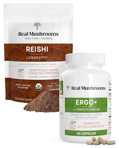 Real Mushrooms Mushroom Supplement Bundle - Longevity, Relaxation, Vegan - 60ct & 45 Servings