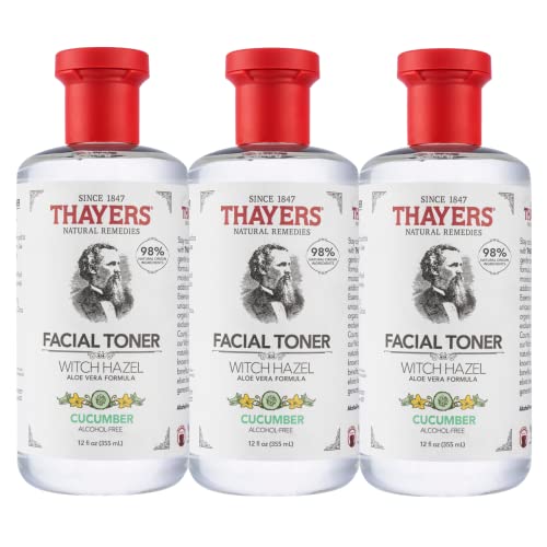 THAYERS Cucumber Witch Hazel Facial Toner - Soothes, Balances pH, Aloe Vera - 12oz, Pack of 3