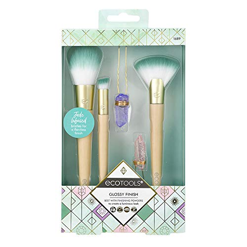 Ecotools Makeup Brush Set - Jade-Infused for Flawless Finish, Includes 2 Crystal Hairpins - Set of 5