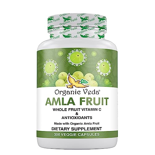 Organic Veda Amla Capsules - Natural Vitamin C for Immunity & Skin, 1500mg - 300 Count