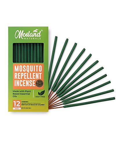 Mosland Naturals Bug Repellent Incense Sticks - 3-Hour Protection with Natural Citronella, 12 Sticks