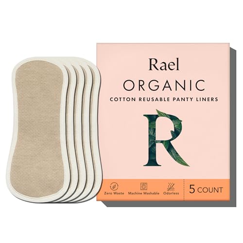 Rael Reusable Panty Liners - Organic Cotton, Leak-Free Comfort, Hypoallergenic - 5 Count, Brown