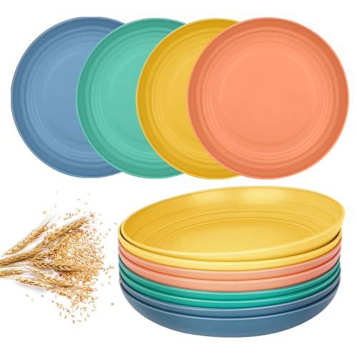 Wheat Straw Deep Dinner Plates Set of 8 - Unbreakable, BPA-Free, Microwave & Dishwasher Safe - 9"