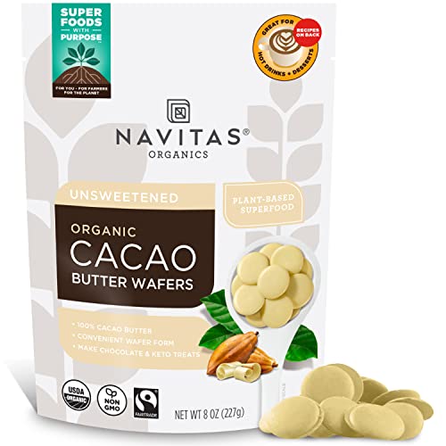 Navitas Organics Cacao Butter Wafers - Nourishing Moisturizer, Organic & Fairtrade - 8oz