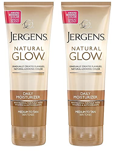 Jergens Natural Glow Self Tanner - Gradual Color with Antioxidants & Vitamin E - 2 Pack, 7.5oz