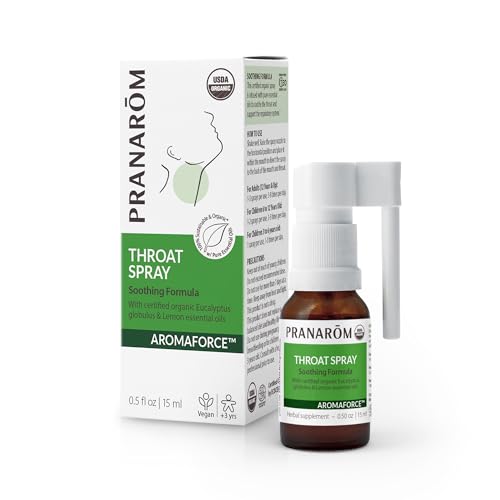 Pranarom Pure Essential Oil Throat Spray - Soothing Citrus & Mint, Organic Ingredients - 15ml