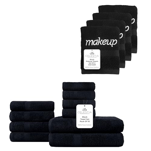 Luxurious 100% Cotton Towel Set - Ultra Absorbent & Fast Dry, Pack of 14 in Black