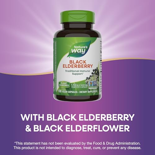 Nature's Way Black Elderberry Supplement - Traditional Immune Support, Non-GMO - 100 Capsules