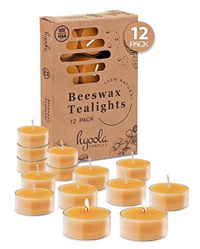 Pure Beeswax Tea Lights - Handmade 100% Natural, 4 Hour Burn Time, Decorative 12 Pack