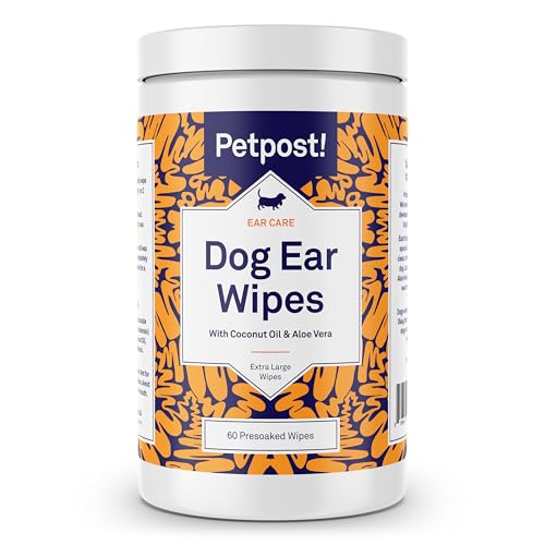 Petpost Dog Ear Cleaner Wipes - Extra Soft Coconut Oil & Aloe Solution, 60 Count