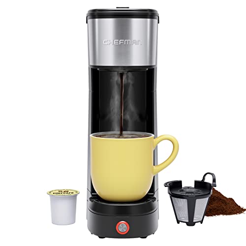 Chefman Single Serve Coffee Maker - Brew K-Cup or Ground Coffee, Compact & Portable - 6-12 oz