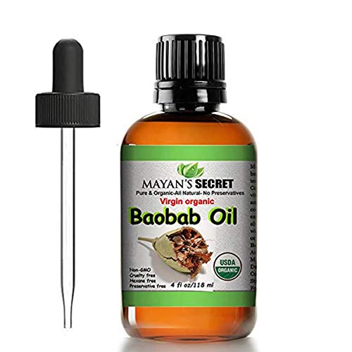 Mayan's Secret Baobab Hair Oil - Virgin Organic, Non-GMO, Cold Pressed - 4oz Dark Glass Bottle