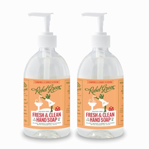 Rebel Green Hand Soap - Moisturizing Natural Clean with Aloe & Vitamin E - Orange & Chamomile, 12oz