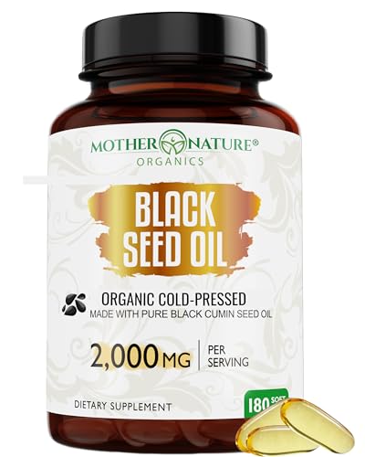 Mother Nature Organics Black Seed Oil Capsules - Immune & Joint Support, Non-GMO, 180ct