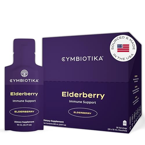 CYMBIOTIKA Elderberry Herbal Supplement - Immune Support with Antioxidants, Vegan, 26 Pouches