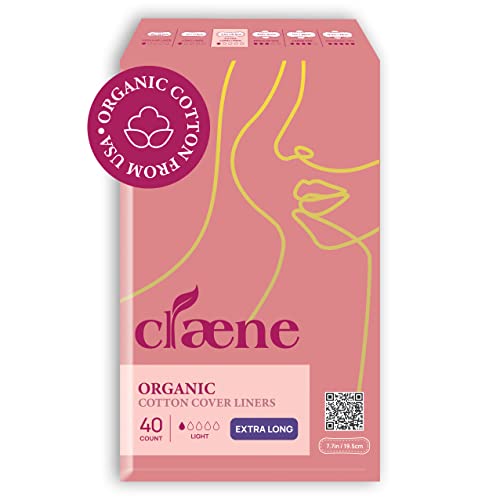 Claene Organic Cotton Panty Liners - Ultra-Absorbent, Breathable, Thin - 40 Count