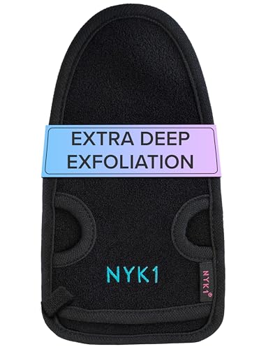 NYK1 Exfoliating Glove - Deep Cleansing, Natural Plant Fibres - Large, Black for Smooth Skin