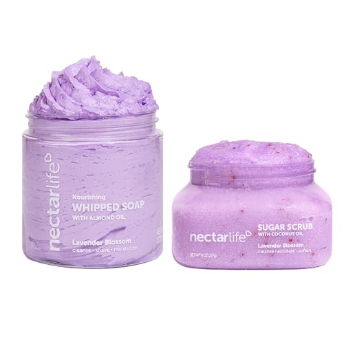 Lavender Whipped Soap & Sugar Scrub Set - Moisturizing, Vegan, Cruelty-Free - 2 x 8oz