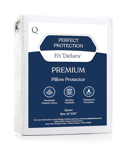 Delara Organic Pillow Protectors - GOTS Certified, Waterproof, Ultra Soft, 21x30in - Set of 2