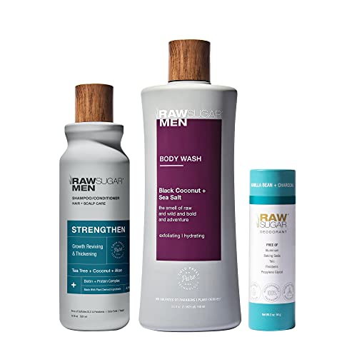 Raw Sugar Men's Grooming Set - Hydrating Shampoo & Conditioner, Body Wash, Deodorant - 3 pcs