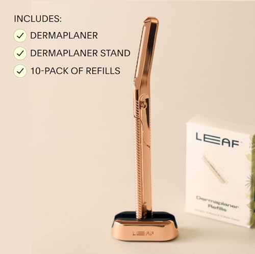 Leaf Shave Dermaplaner Kit - Exfoliates Skin, Plastic-Free Metal Razor with 12 Refills - Rose Gold