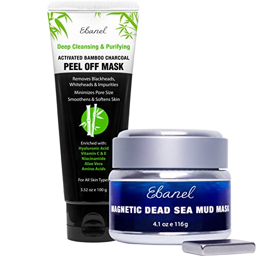 Ebanel Charcoal Peel Off & Magnetic Dead Sea Mud Mask - Pore Minimizer, Cruelty-Free - 2 Pack