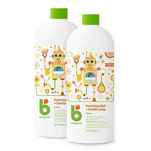 Babyganics Foaming Dish Soap - Plant-Derived Power, Citrus Scent, Non-Irritating - 32 Fl Oz (2 Pack)