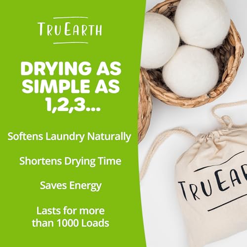 Tru Earth Wool Dryer Balls - Reduce Drying Time, Safe for Sensitive Skin - Set of 4 XL 100% Wool