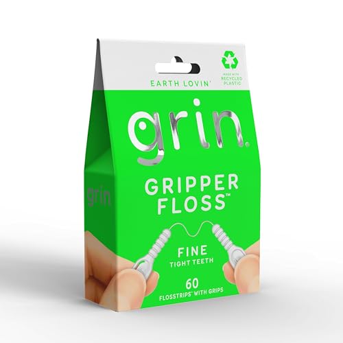 GRIN Gripper Dental Floss - Super Strong, Minty Flavor, Recyclable Packaging - 60 Count