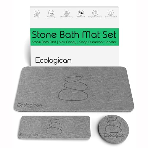 Ecologican Stone Bath Mat Set - Super Absorbent, Quick Drying, Non-Slip, Easy Clean - 23.6" x 15.4"