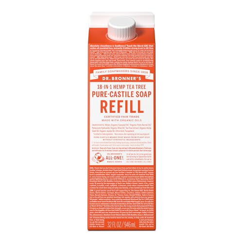 Dr. Bronner's Body Soap Refill - Organic Oils, 82% Less Plastic, Multi-Use - Tea Tree 32oz