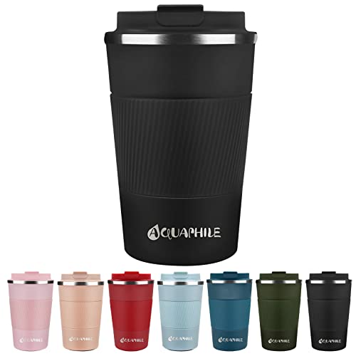 AQUAPHILE Reusable Coffee Cup - Leak-proof, Double-Walled Insulated, 17oz Stainless Steel