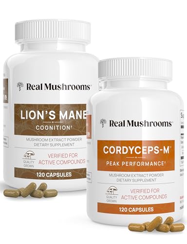 Real Mushrooms Lion's Mane & Cordyceps Bundle - Cognitive Boost & Energy Support - 240ct