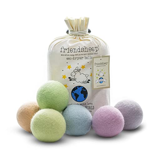 Friendsheep Wool Dryer Balls - Organic Lavender, Hypoallergenic, Reusable 6 Pack - Pastel Rainbow