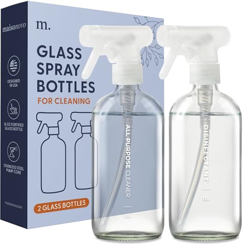 MAISONOVO Glass Spray Bottle Set - Durable, Reusable, 16 Labels Included - 16.9 fl oz x 2