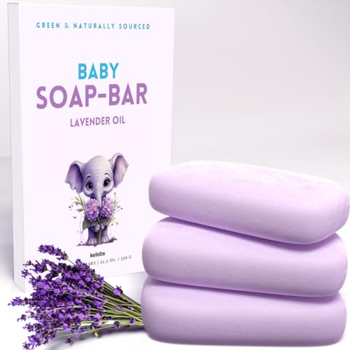 KELEBS Hypoallergenic Organic Baby Soap - Lavender & Oatmeal, Gentle for Sensitive Skin - 3 Bars