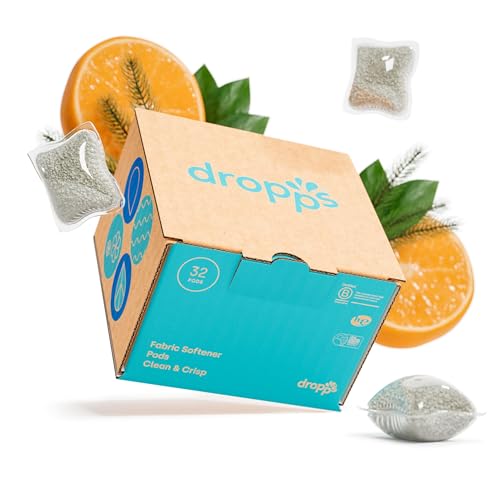 Dropps Fabric Softener Pods - Softens & Protects with Mineral Ingredients, Crisp Breeze - 32 Count