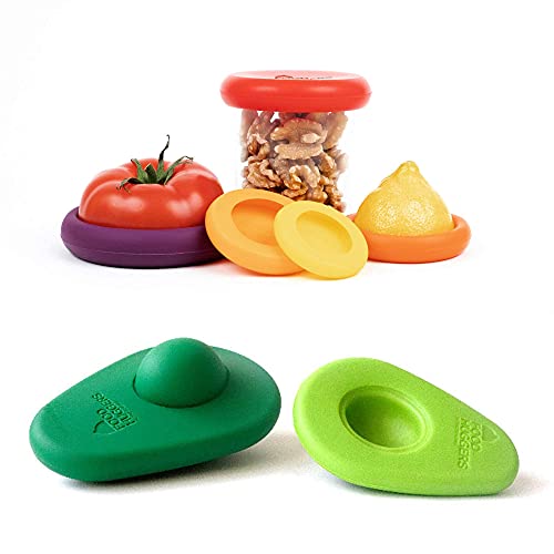 Food Huggers Food Storage Kit - Preserve Freshness, Reduce Waste, 7 Durable Silicone Pieces