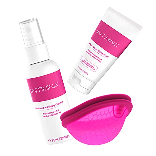 INTIMINA Menstrual Cup Bundle - Mess-Free, Body-Safe, Reusable, Moisturizer & Cleaner Included