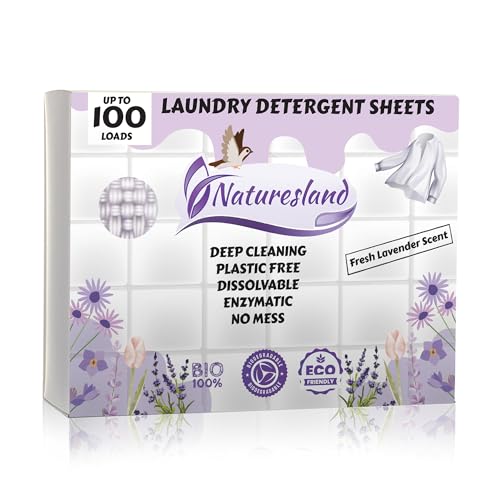 Naturesland Laundry Detergent Sheets - Powerful Stain Removal, Hypoallergenic, Lavender - 50 Ct.