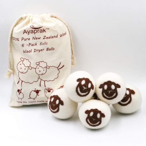 Premium Wool Dryer Balls - Naturally Softens Clothes, Reduces Static & Wrinkles - 6-Pack