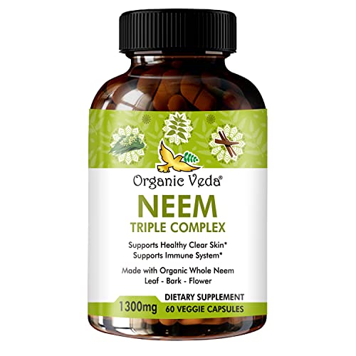 Organic Veda Neem Capsules - Boosts Immunity, Supports Digestion & Skin Health - 60 Count
