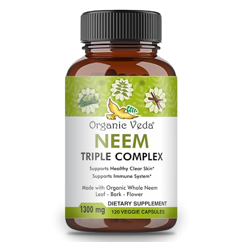 Organic Veda Neem Capsules - Boosts Immunity & Digestion, Supports Skin Health - 120 Count