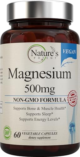 Nature's Potent Magnesium Supplement - Muscle Support, Vegan, USA Made - 60 Veggie Capsules