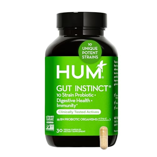 HUM Gut Instinct Probiotic - Supports Digestive Health, Vegan Formula, 30-Day Supply